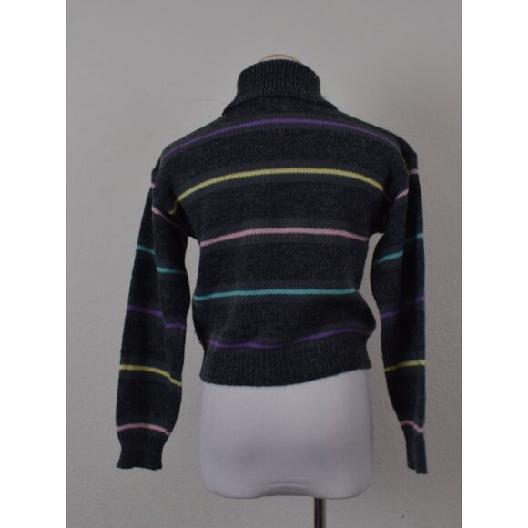 Vintage 90s Gray Striped Acrylic/Nylon Turtleneck Sweater‎ size S - Picture 3 of 10